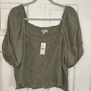 LOFT Olive Polka Dot Blouse